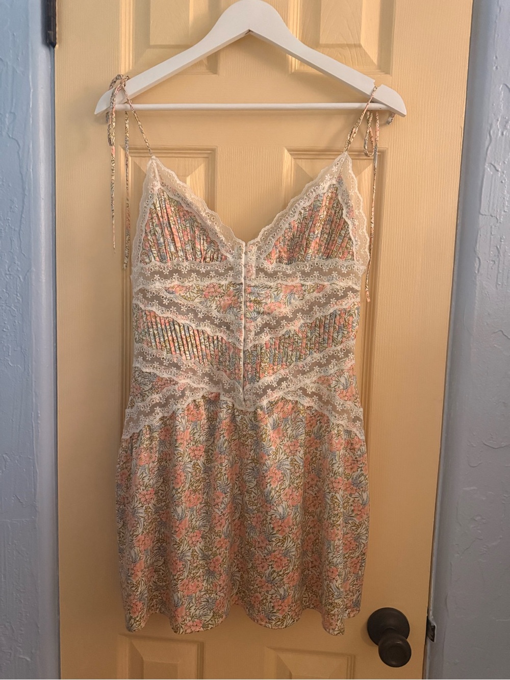 For Love & Lemons Floral Lace-Trim Slip Dress - White, Pink, Green